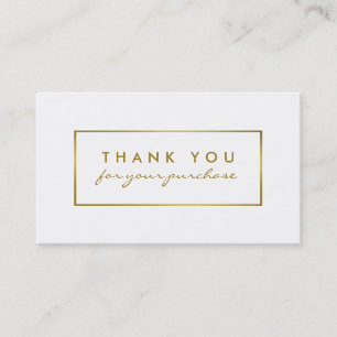 Simple White & Gold Foil Effect Thank You Business Card