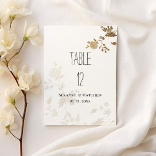 Simple white gold glitter floral Table Numbers