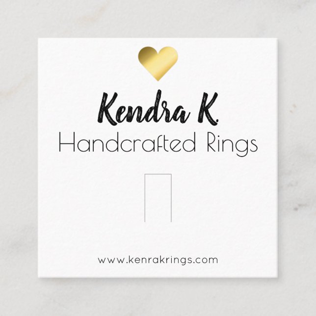 Simple White Gold Heart Ring Display Packaging Square Business Card (Front)