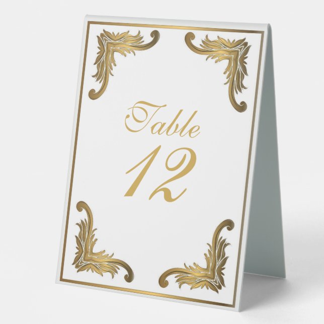 Simple White Gold Ornament Wedding Table Numbers (Front)