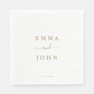 Simple White & Gold Personalised Wedding  Napkin