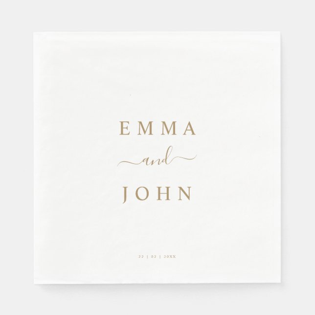 Simple White & Gold Personalised Wedding  Napkin (Front)