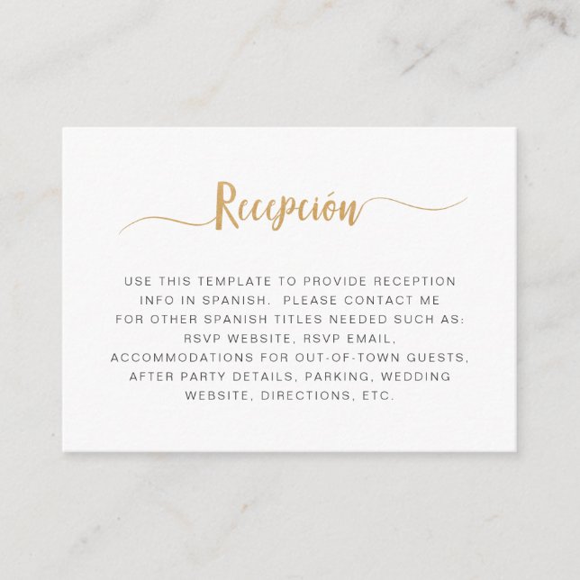 Simple white gold Recepciòn  Enclosure Card (Front)