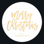 Simple White Gold Script Merry Christmas Classic Round Sticker<br><div class="desc">Simple White Gold Script Merry Christmas Classic Round Sticker</div>
