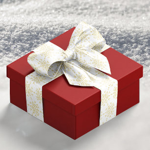 Simple White Gold Snowflake Pattern Satin Ribbon