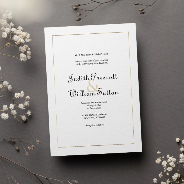 Simple white gold vintage calligraphy wedding invitation (Simple white gold vintage calligraphy wedding)