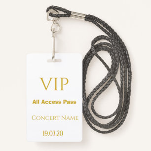 Simple White Gold VIP All Access Pass Concert ID Badge