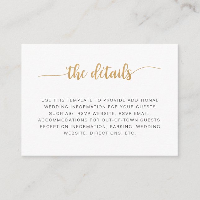 Simple white gold wedding information details card (Front)