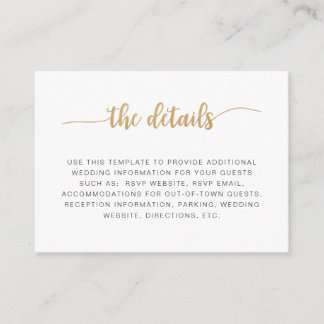 Simple white gold wedding information details card