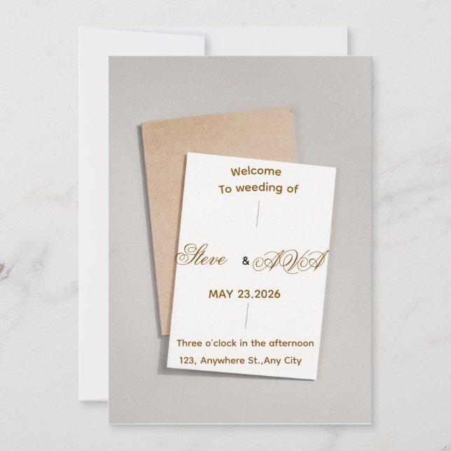 Simple White & Gold Wedding Invitation (Front)