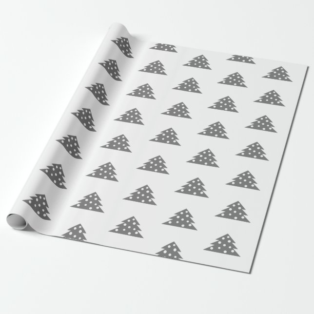 Simple White Grey Christmas tree Patten Holiday Wrapping Paper (Unrolled)