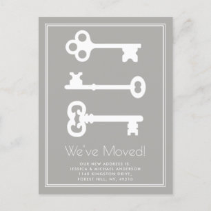 Simple White Grey Minimal Key Moving Announcement Postcard