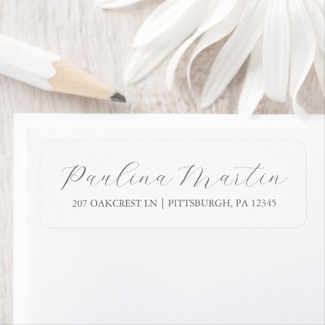 Simple White Grey Script Return Address Label (Insitu)