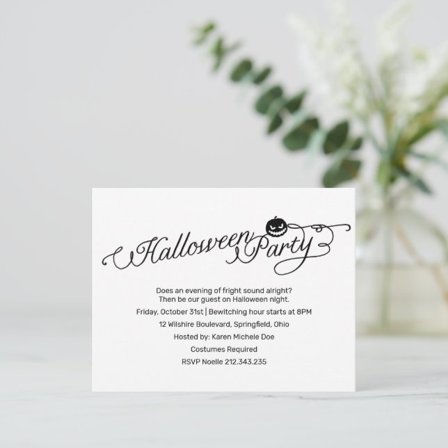 Simple White Halloween Party Costume Invitation (Standing Front)