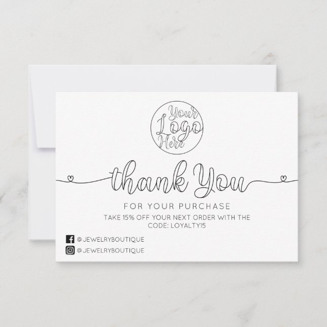 Simple White Handwritten Hearts Customer Business Thank You Card (Front)