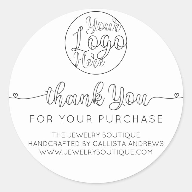 Simple White Handwritten Hearts Customer Thank You Classic Round Sticker (Front)