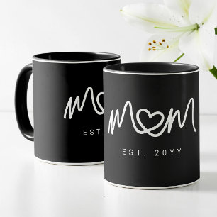 Simple White Heart  Script  Modern Mom Established Mug