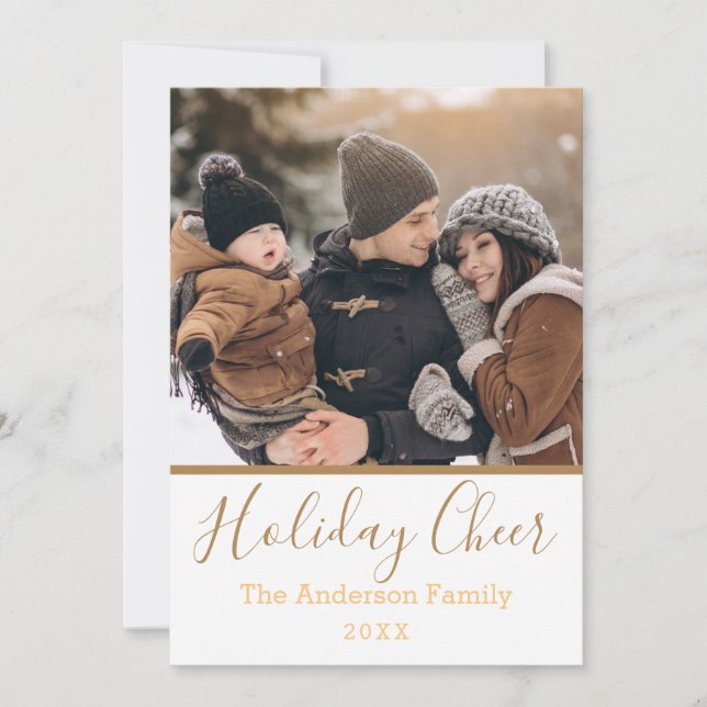 Simple White Holiday Cheer Faux Gold Photo (Front)