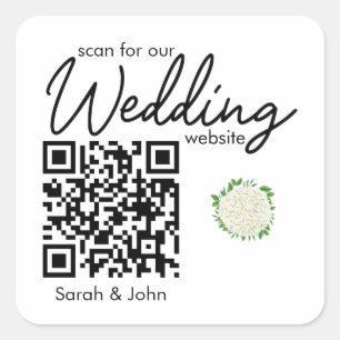 Simple White Hydrangea Wedding QR Code Sticker