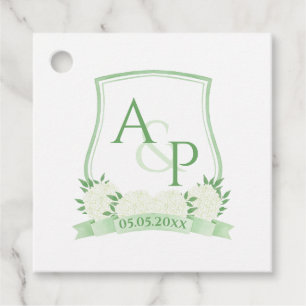 Simple White Hydrangeas Greenery Wedding Crest Favour Tags