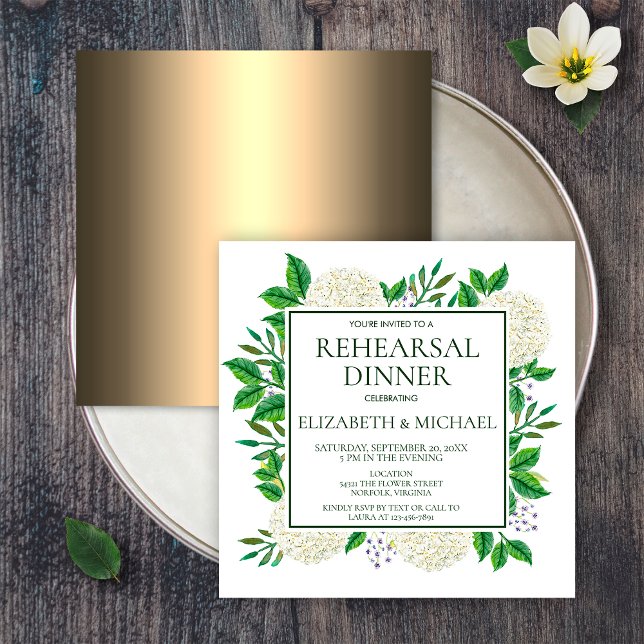 Simple White Hydrangeas Watercolor Rehearsal Invit Invitation (Creator Uploaded)