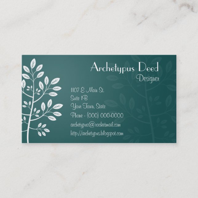 Simple White Leaves Business Card (Front)