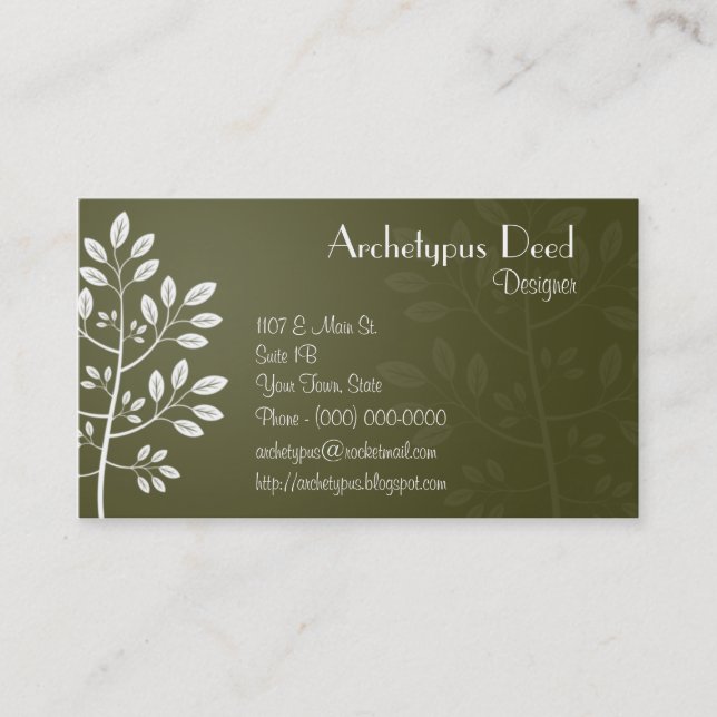 Simple White Leaves Business Card (Front)