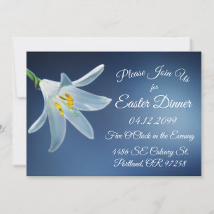 Simple White Lilly Easter Dinner Invitations