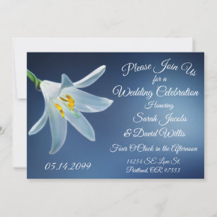 Simple White Lilly with Blue Wedding Invitation