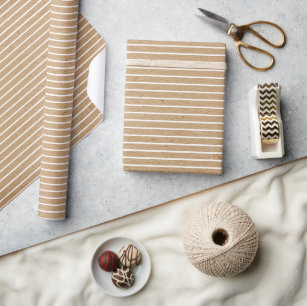 Simple White Lines On Faux Rustic Brown Kraft Wrapping Paper