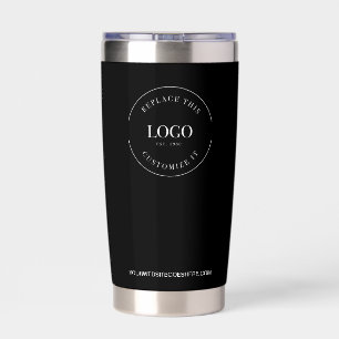 Simple white logo on black with website insulated tumbler