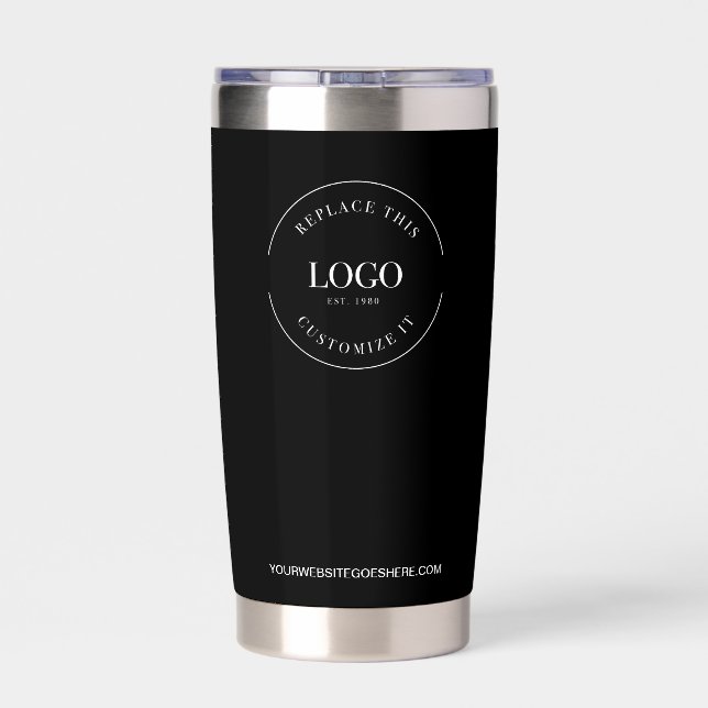 Simple white logo on black with website insulated tumbler (Back)