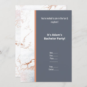 SIMPLE WHITE MARBLE ROSE GOLD BACHELOR PARTY INVITATION