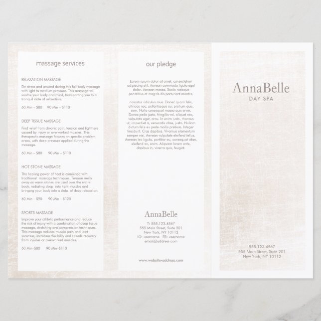 Simple White marble Salon Spa TriFold Brochure (Front)