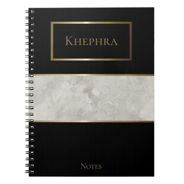 Simple White Marble Watercolor Monogram Name  Notebook (Front)