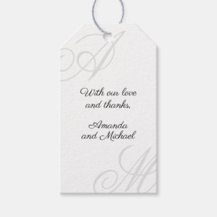 Simple White Minimal Elegant Monogram Wedding Gift Tags