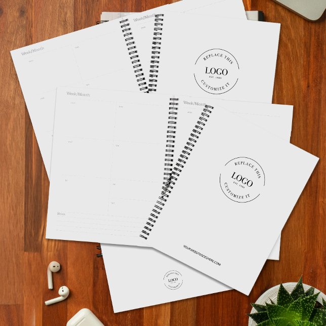 Simple White Minimalist Custom Logo Branded Planner (Custom logo and website on planner)