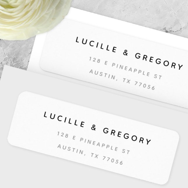 Simple White Minimalist First Names Return Address (Curated mailing suite detail. Bold typography for the modern duo. 🤍)