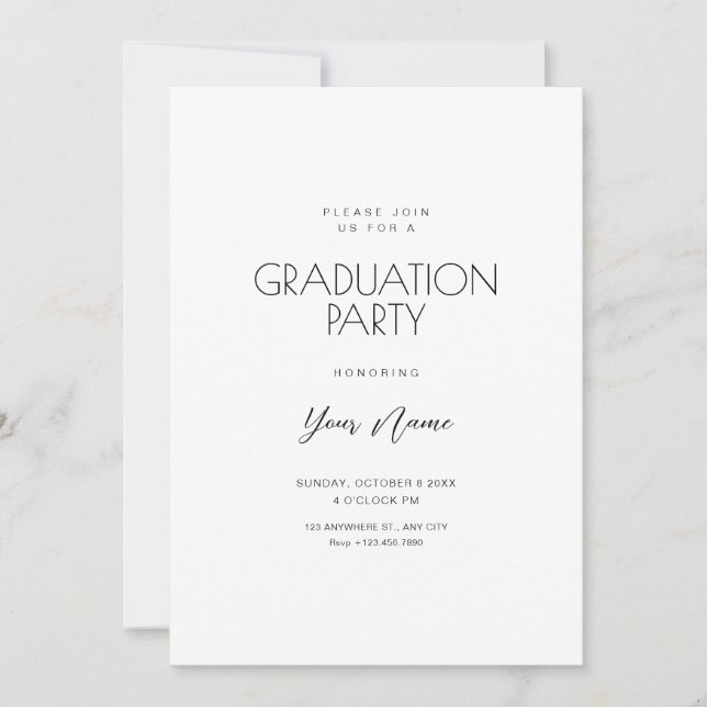 Simple white minimalist graduation invitation (Front)