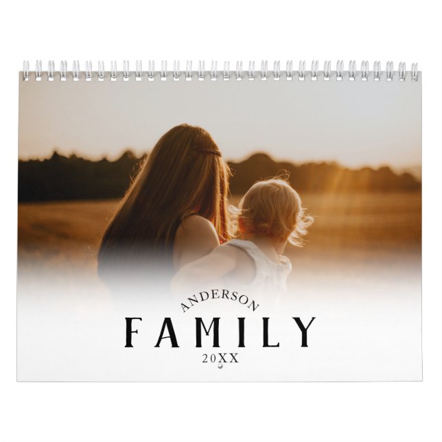Simple White Minimalist Modern Family Photo Calendar (Cover)