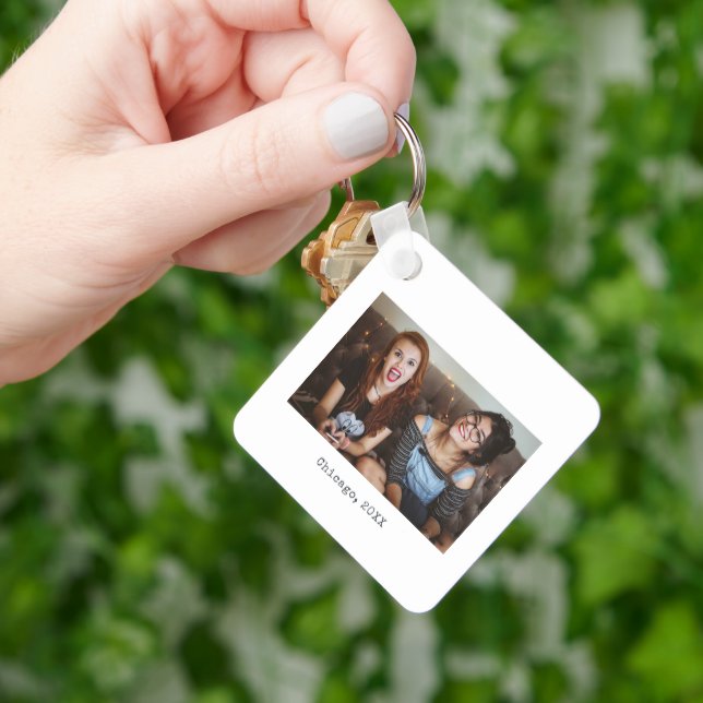 Simple White Minimalist Photo Keepsake Key Ring (Hand)