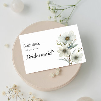 Simple white mint green spring floral Bridesmaid Invitation