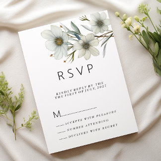 Simple white mint green spring floral RSVP Invitation