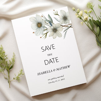 Simple white mint spring floral Save the Date Invitation