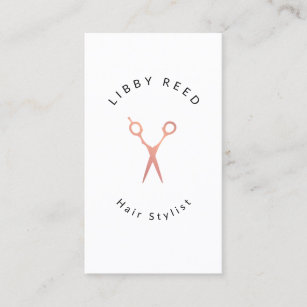 Simple White Modern Hair Stylist Gold Scissors Business Card