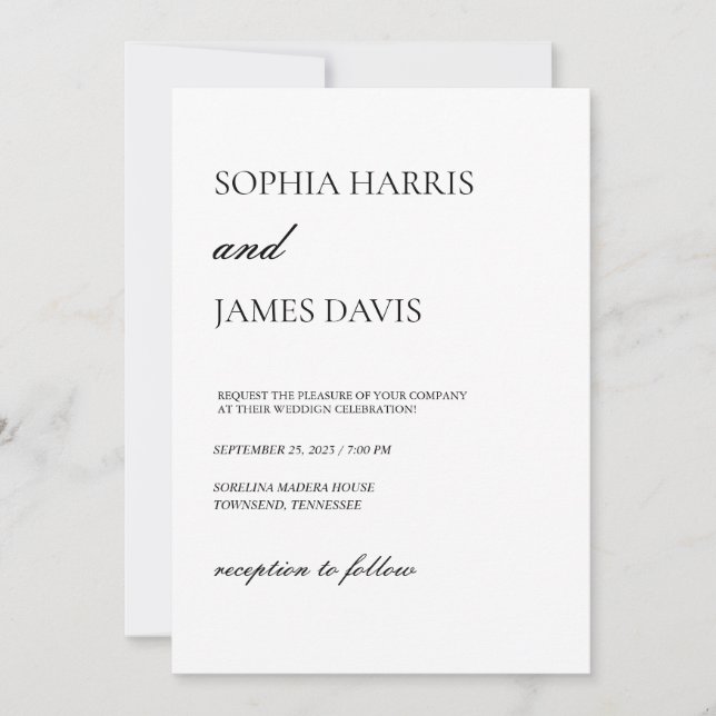 Simple White Modern Minimalist Wedding Invitation (Front)