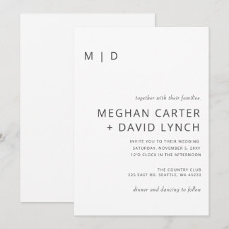 Simple White Modern Monogram Wedding Invitation