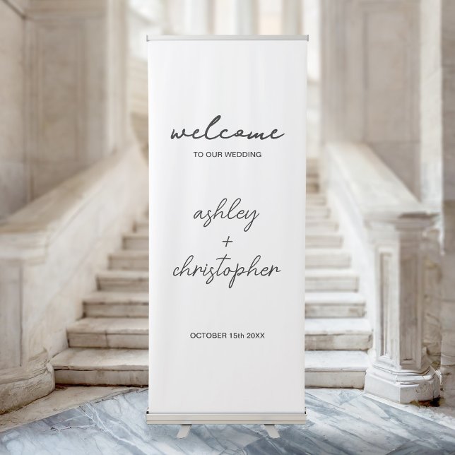 Simple White Modern Script Welcome To Our Wedding Retractable Banner (Creator Uploaded)