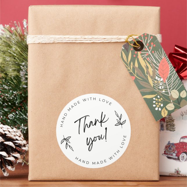 simple White Modern Thank you Circle Sticker (Holiday)
