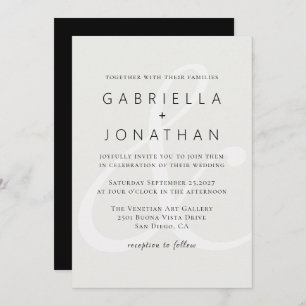 Simple White Monochromatic Ampersand Wedding Invitation